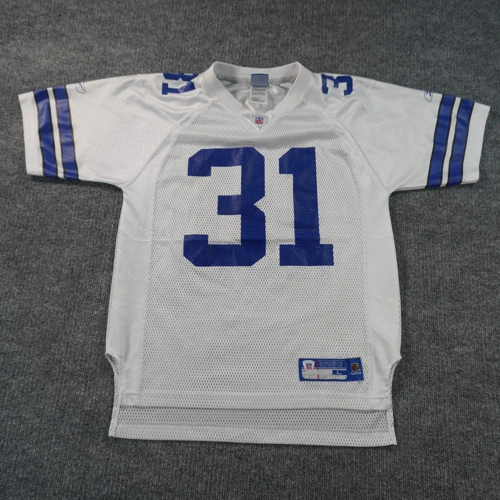 VTG Reebok NFL Jersey Kids Large White Blue Dallas Cowboys 31 Mesh Roy Williams